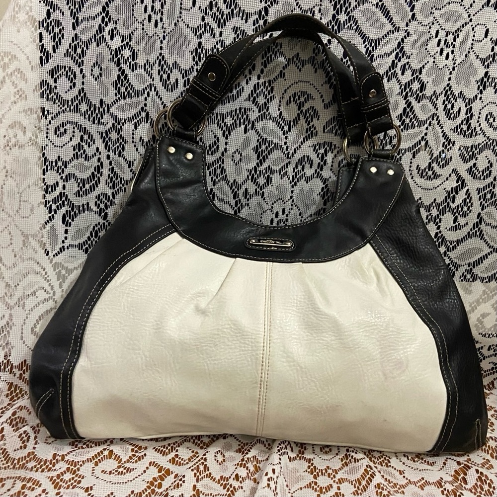 Emilie M Black and White Leather Shoulder Bag